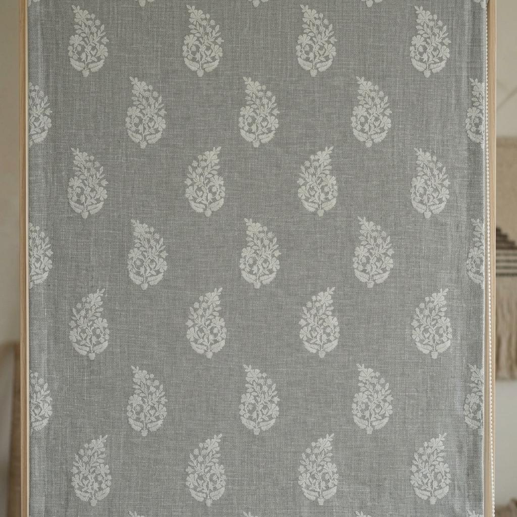 Gray Embroidered Linen Roman Shade, Custom Blackout Roman Blind, Ivory Floral Botanical Window Shades, Corded Fabric Blinds — image 4