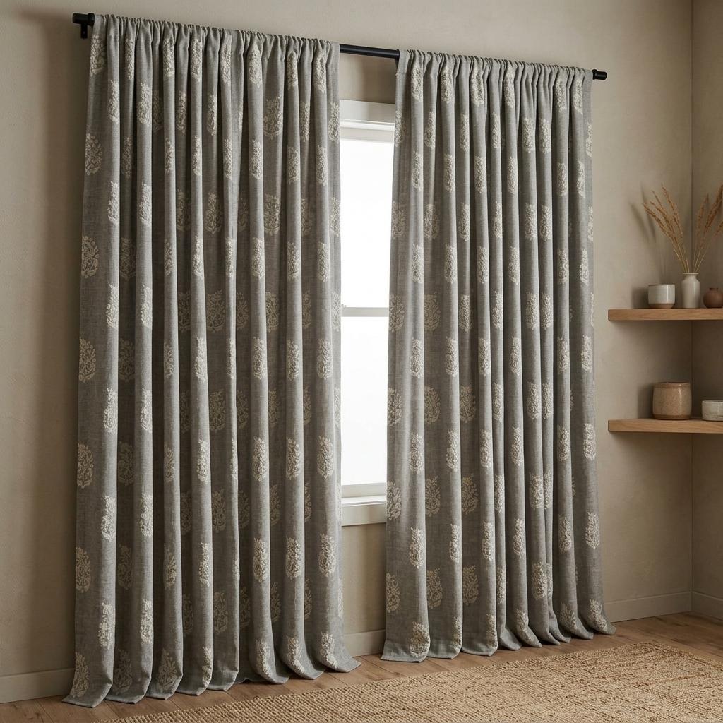 Gray Pure Linen Embroidered Curtains, Ivory Floral Botanical Drapes, Custom Blackout or Cotton Lined Panels — image 5