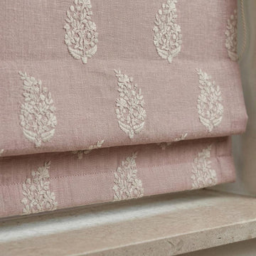 Blush Pink Linen Roman Shade, Ivory Embroidered Floral Paisley Roman Blind, Custom Size Blackout Corded Window Shade — image 1
