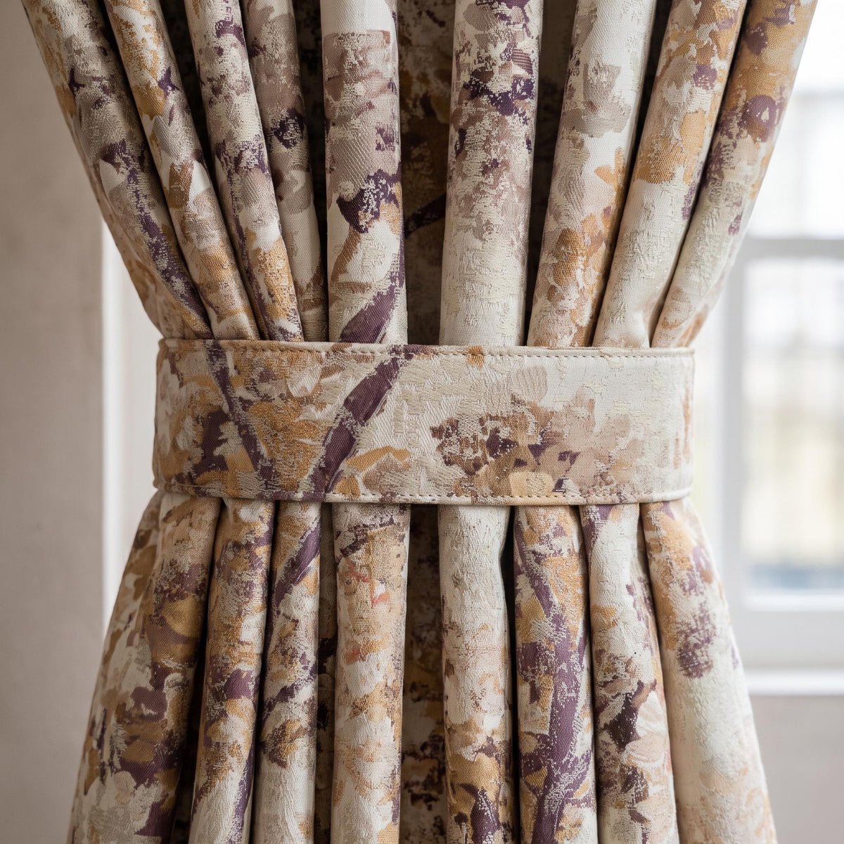 Pure Silk Linen Jacquard Curtains, Ivory Taupe & Plum Abstract Botanical Luxury Drapes, Custom Blackout or Light Filtering Panels — image 4