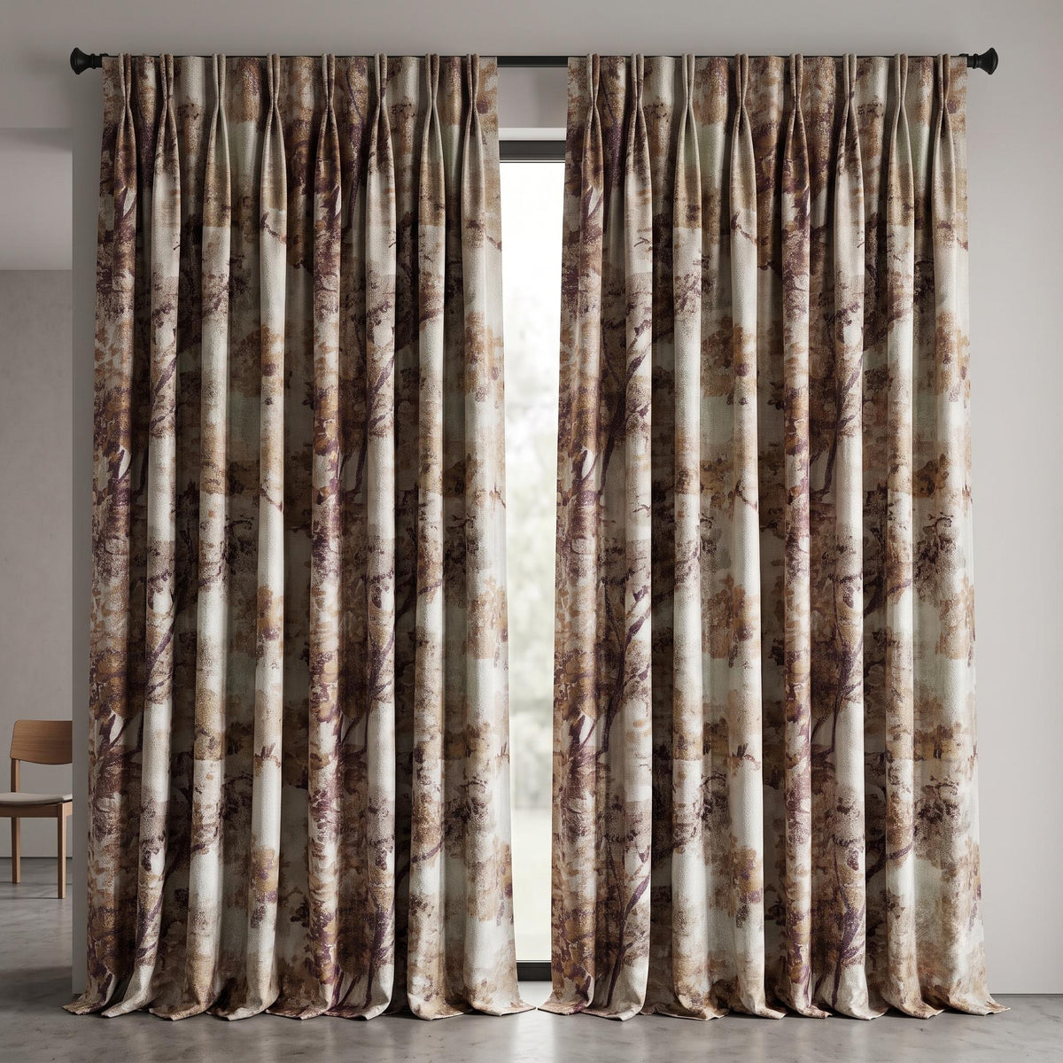 Pure Silk Linen Jacquard Curtains, Ivory Taupe & Plum Abstract Botanical Luxury Drapes, Custom Blackout or Light Filtering Panels — image 6