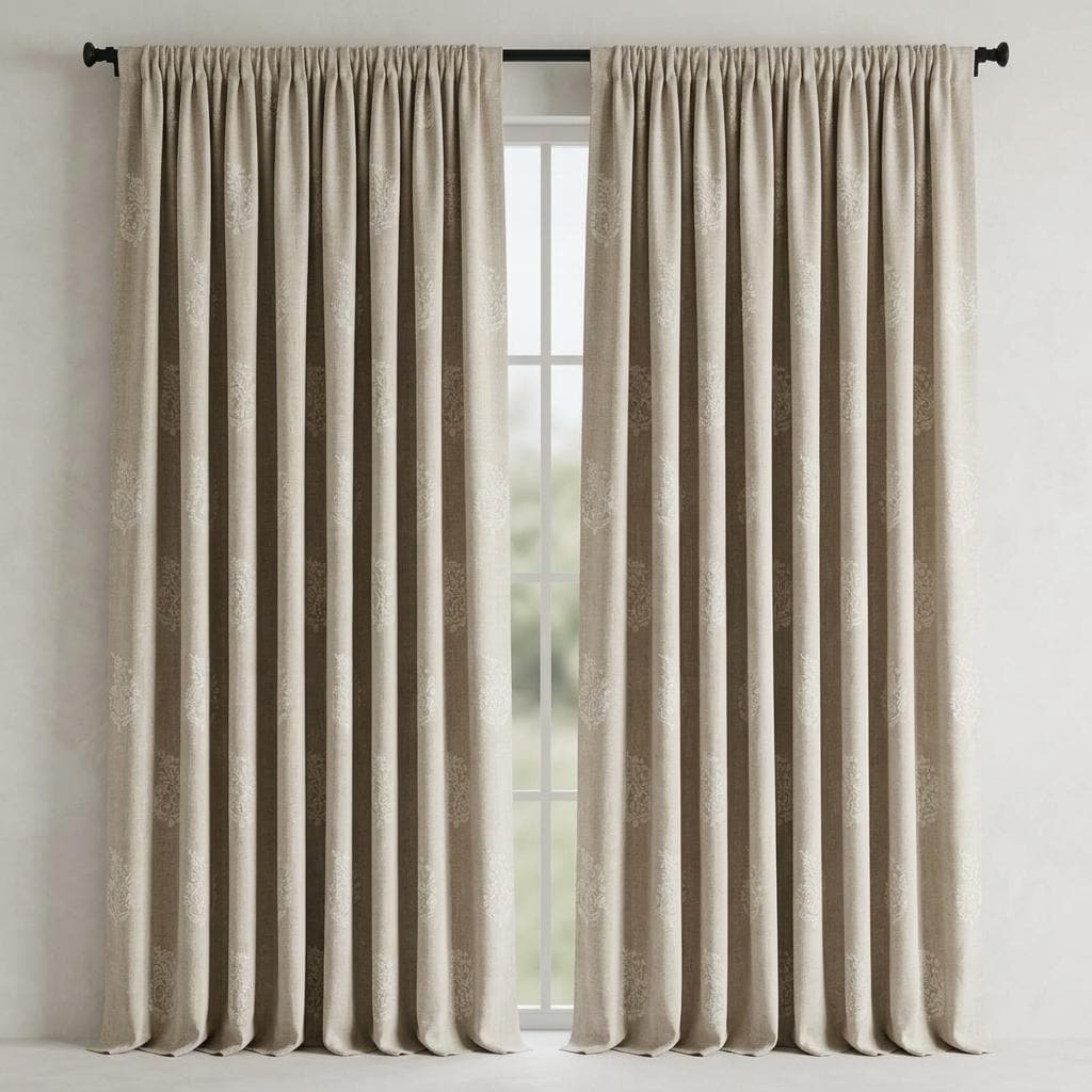 Natural Flax Beige Heavy Pure Linen Curtains, Ivory Floral Embroidered Drapes, Custom Blackout or Cotton Lined Panels — image 10