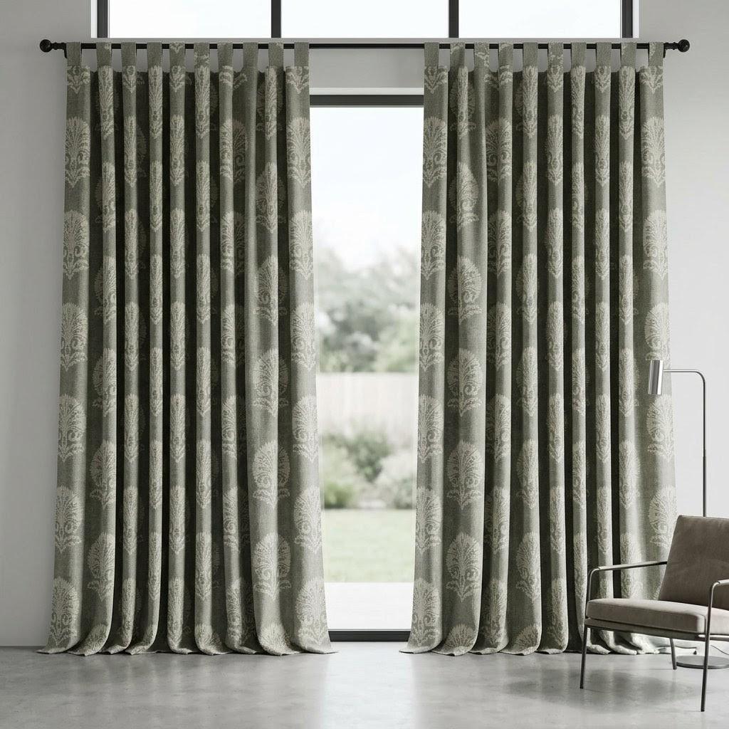 Charcoal Gray Heavy Pure Linen Curtains, Ivory Damask Embroidered Drapes, Custom Blackout or Cotton Lined Panels — image 5