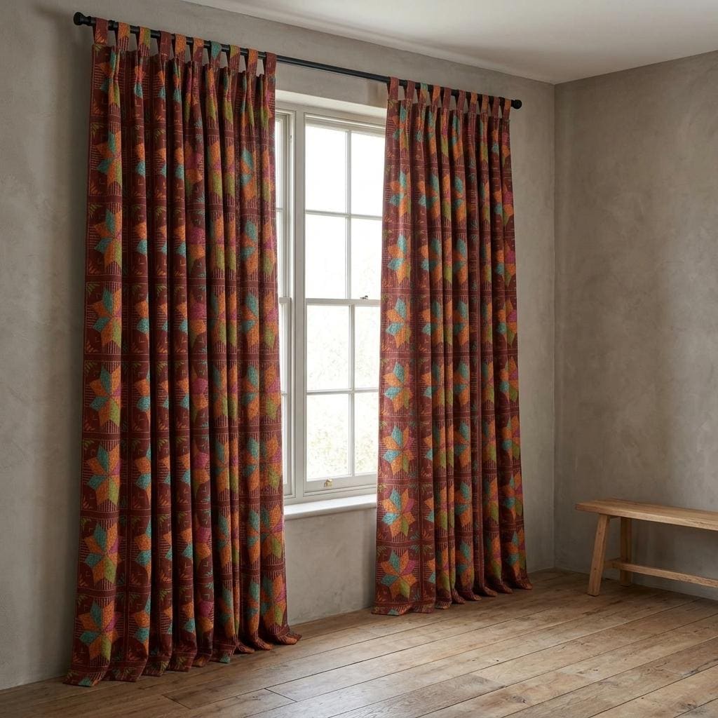 Rust Brown Geometric Linen Cotton Curtains, Teal Orange Mid Century Boho Drapes, Custom Blackout Window Panels — image 8
