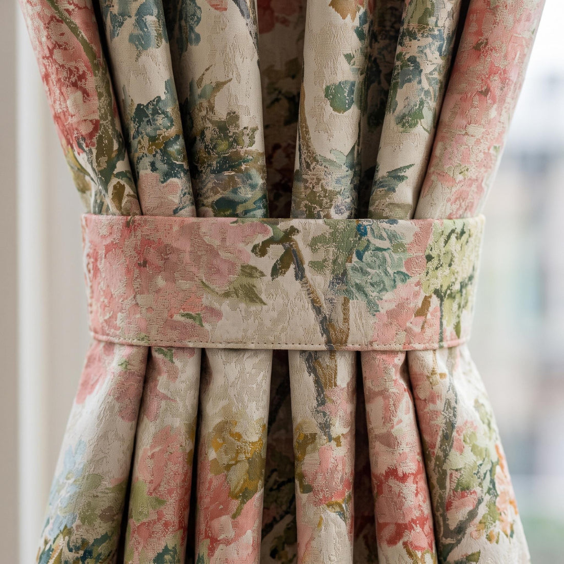 Luxury Linen Silk Jacquard Curtains, Blush Pink Floral Drapes, Custom Blackout or Sheer Living Room Panels — image 1