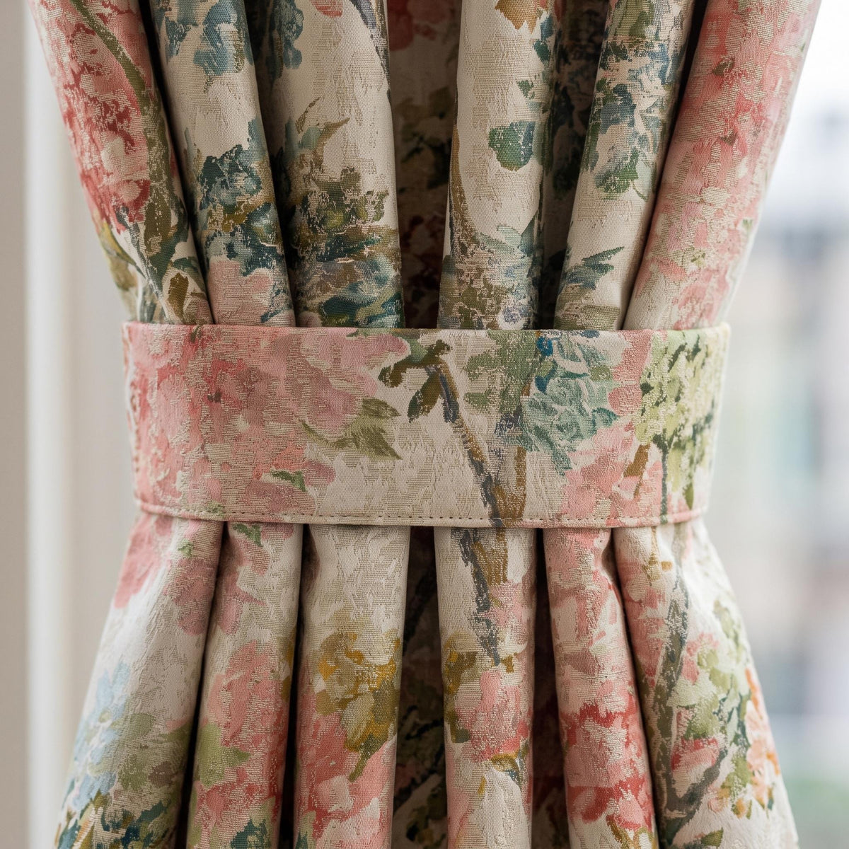 Luxury Linen Silk Jacquard Curtains, Blush Pink Floral Drapes, Custom Blackout or Sheer Living Room Panels — image 2