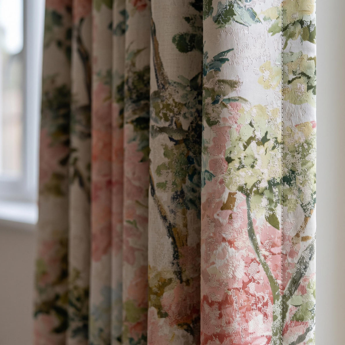 Luxury Linen Silk Jacquard Curtains, Blush Pink Floral Drapes, Custom Blackout or Sheer Living Room Panels — image 1