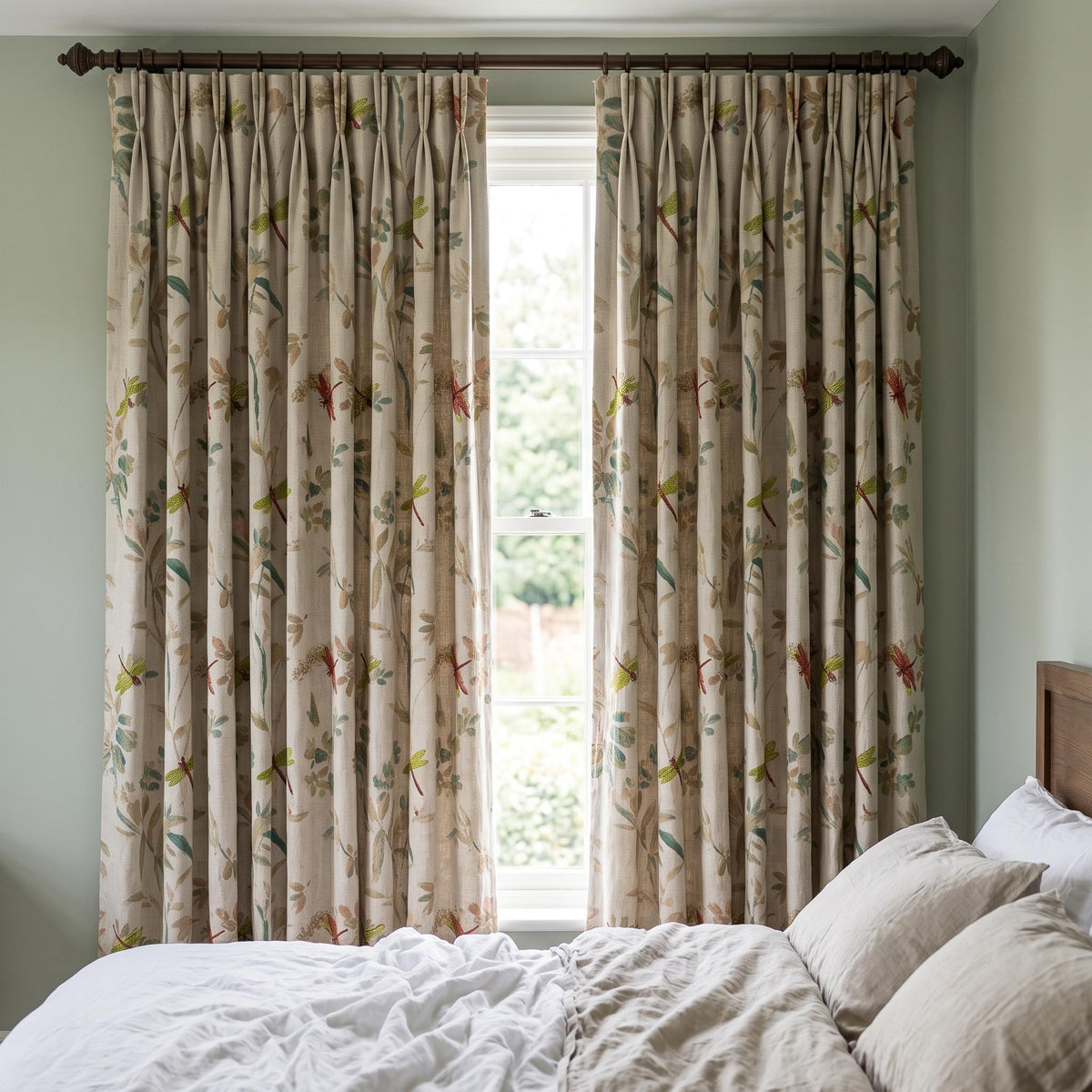 Oatmeal Dragonfly Linen Curtains, Embroidered Botanical Drapes, Custom Blackout or Sheer Living Room Panels — image 7