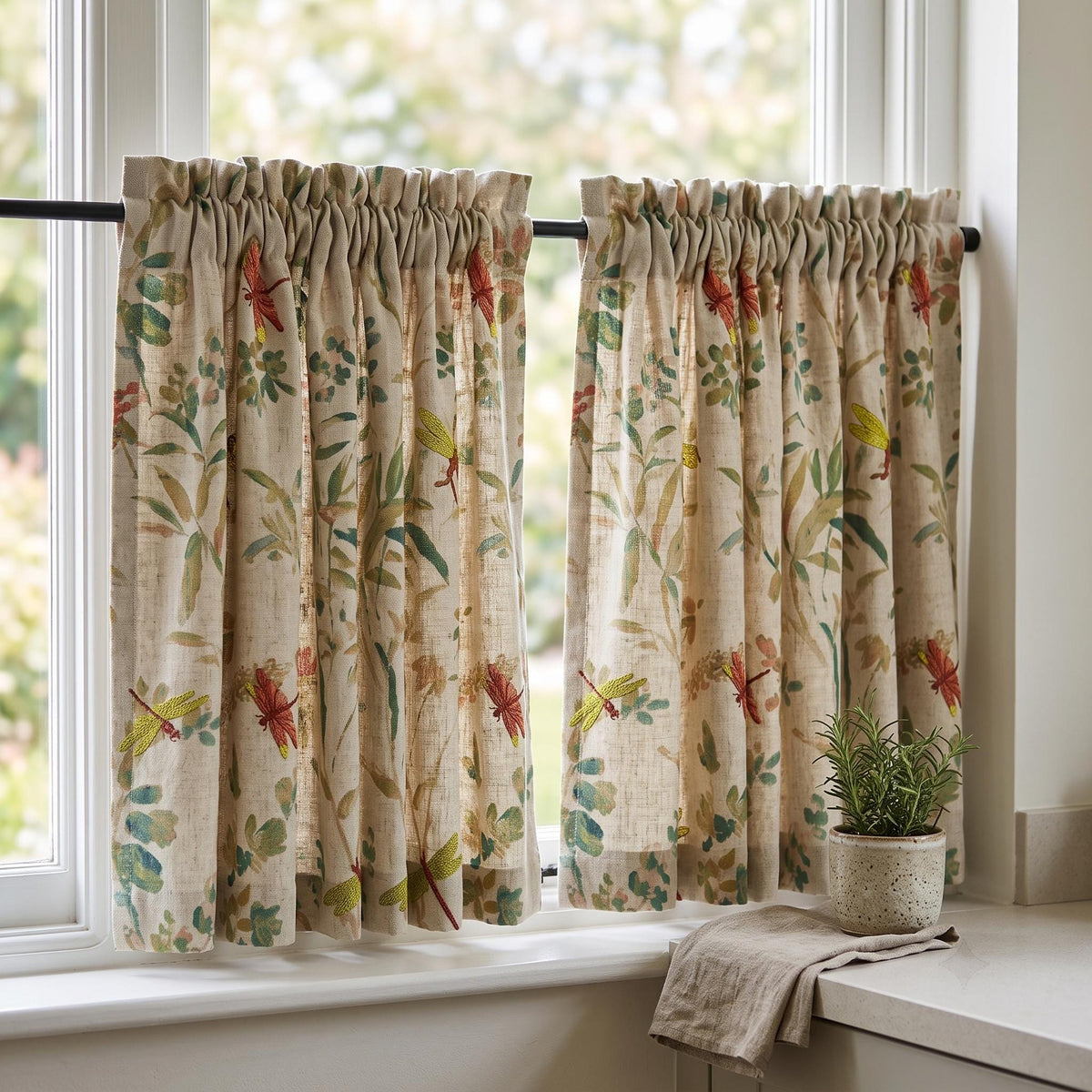 Oatmeal Dragonfly Linen Curtains, Embroidered Botanical Drapes, Custom Blackout or Sheer Living Room Panels — image 5
