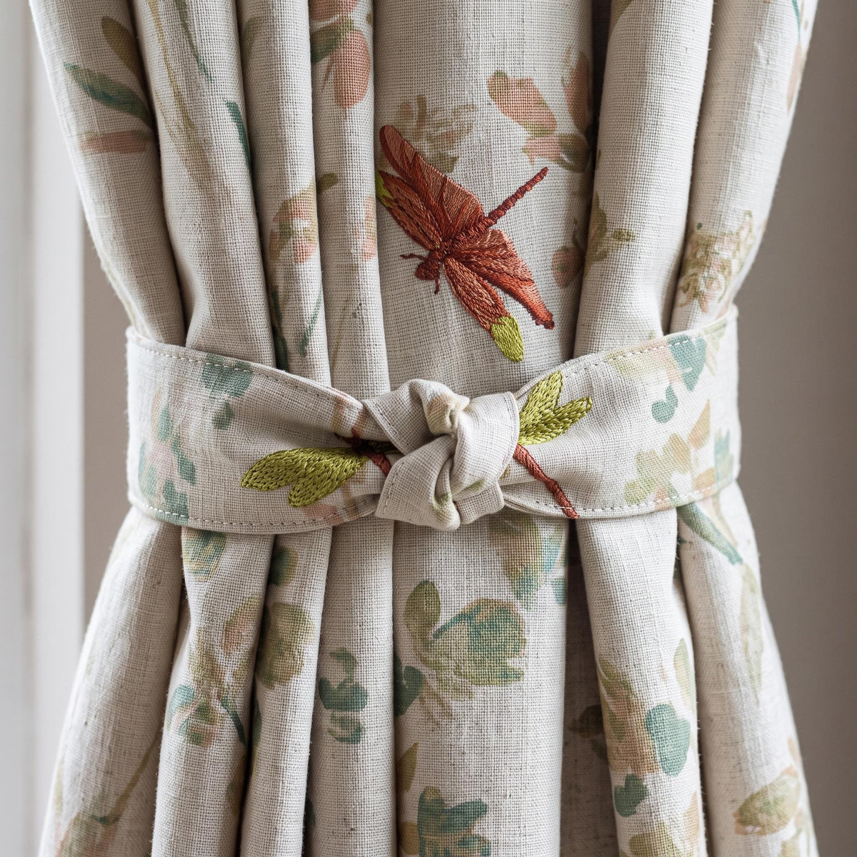 Oatmeal Dragonfly Linen Curtains, Embroidered Botanical Drapes, Custom Blackout or Sheer Living Room Panels — image 3