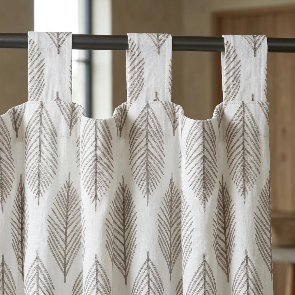 White Linen Curtains with Taupe Gray Palm Leaf Embroidery, Custom Botanical Drapes, Blackout or Light Filtering — image 10