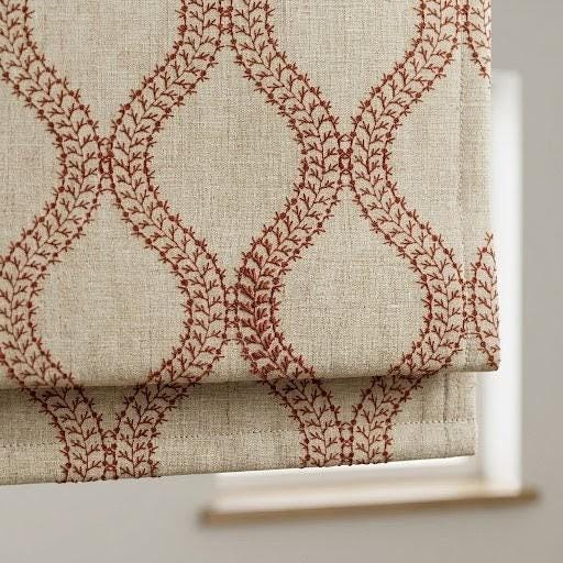 Custom Roman Shades, Oatmeal Rust Trellis Embroidered Linen Roman Blind, Blackout Corded Window Treatment, Farmhouse Blind — image 9