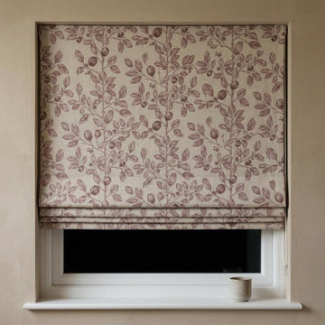 Dusty Mauve Botanical Linen Roman Shade, Custom Corded Roman Blind, Floral Vine Window Shade, Blackout or Lined — image 1