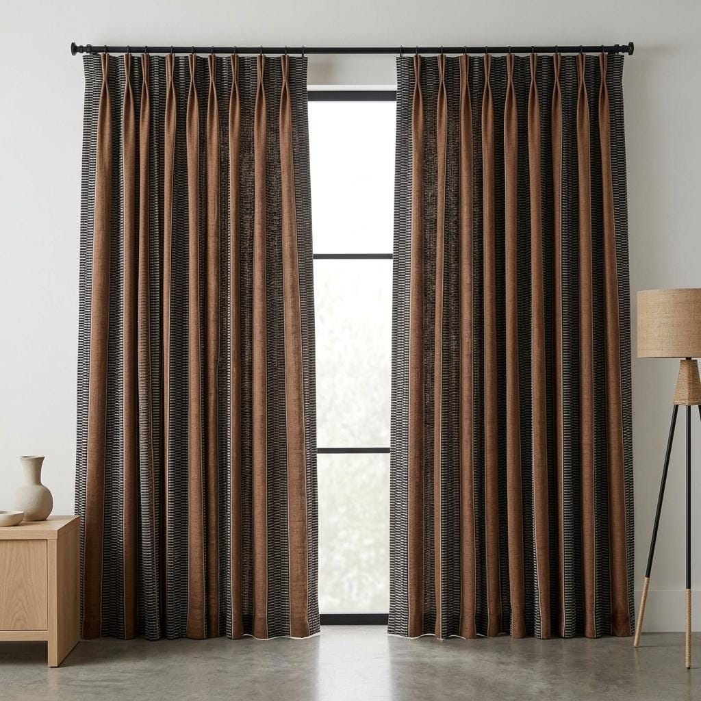 Rust Brown Charcoal Ivory Tribal Stripe Linen Curtains, Heavy Boho Geometric Drapes, Custom Blackout or Light Filtering Panels — image 5
