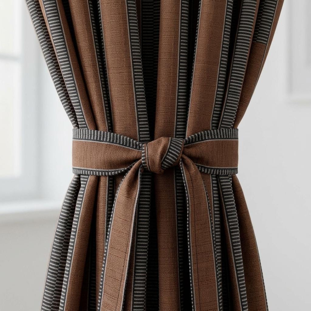 Rust Brown Charcoal Ivory Tribal Stripe Linen Curtains, Heavy Boho Geometric Drapes, Custom Blackout or Light Filtering Panels — image 4