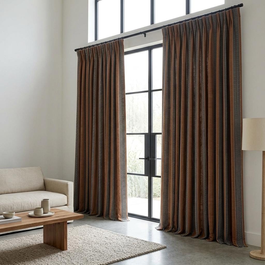 Rust Brown Charcoal Ivory Tribal Stripe Linen Curtains, Heavy Boho Geometric Drapes, Custom Blackout or Light Filtering Panels — image 9