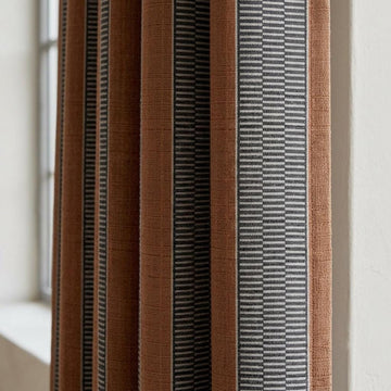 Rust Brown Charcoal Ivory Tribal Stripe Linen Curtains, Heavy Boho Geometric Drapes, Custom Blackout or Light Filtering Panels — image 1