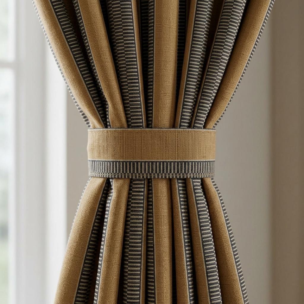 Pure Linen Curtains, Camel Tan & Charcoal Tribal Stripe, Heavy Boho Geometric Drapes, Custom Blackout or Light Filtering Panels — image 2