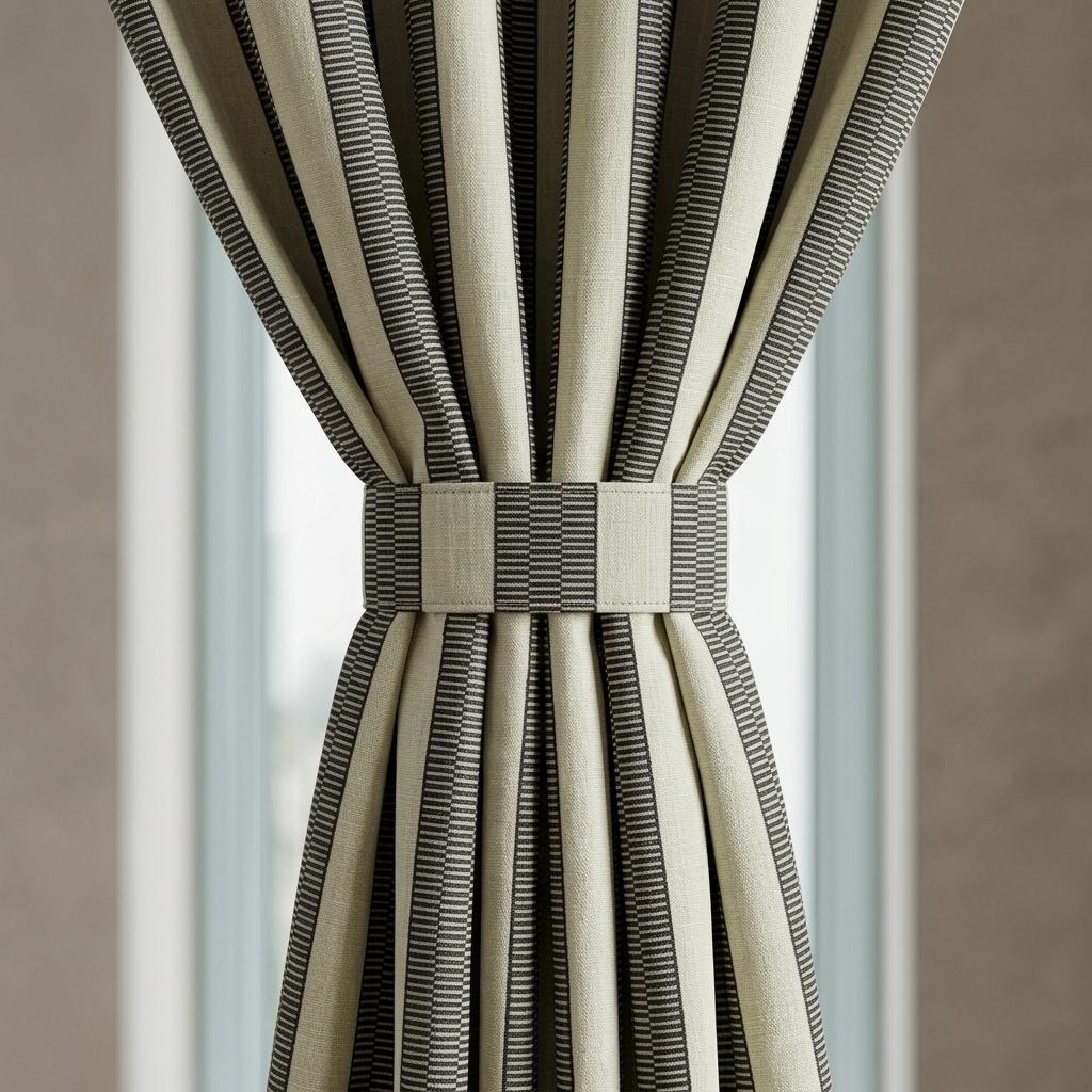 Oatmeal Ivory & Charcoal Tribal Stripe Pure Linen Curtains, Heavy Boho Geometric Drapes, Custom Blackout or Light Filtering Panels — image 3
