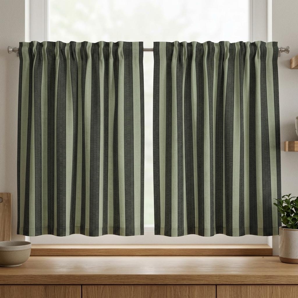 Oatmeal Ivory & Charcoal Tribal Stripe Pure Linen Curtains, Heavy Boho Geometric Drapes, Custom Blackout or Light Filtering Panels — image 6