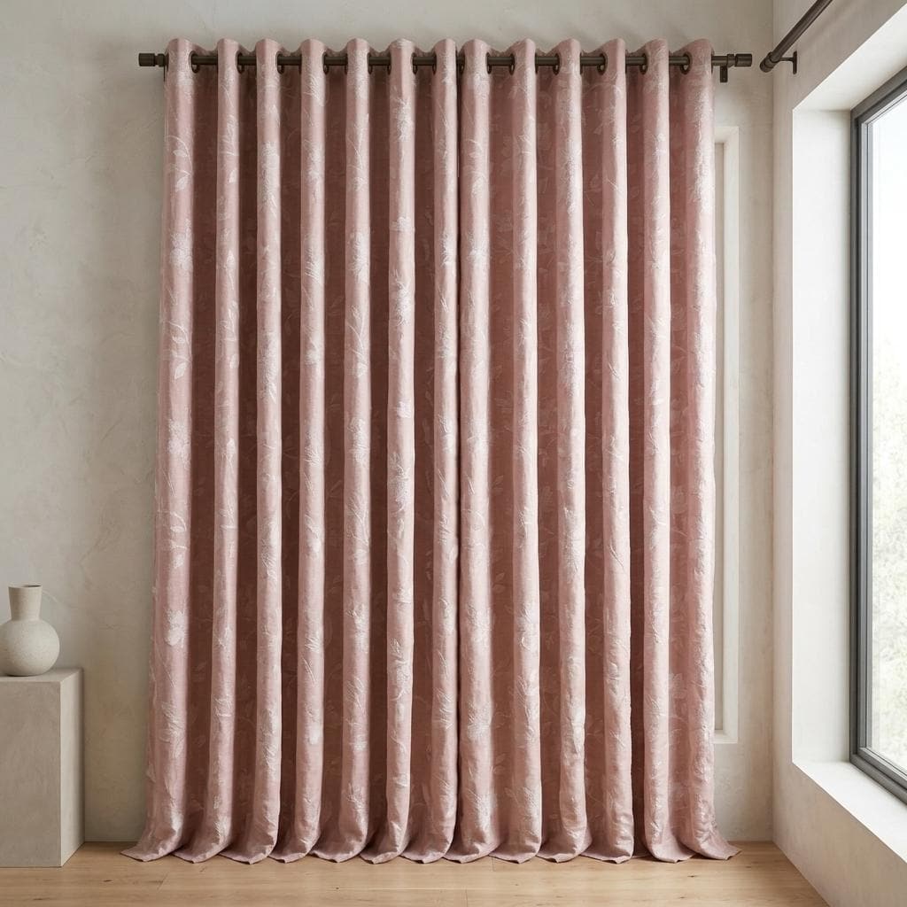 Blush Pink Linen Curtains, Ivory Floral Embroidered Drapes, Custom Blackout Cafe Kitchen Living Room Panels — image 9