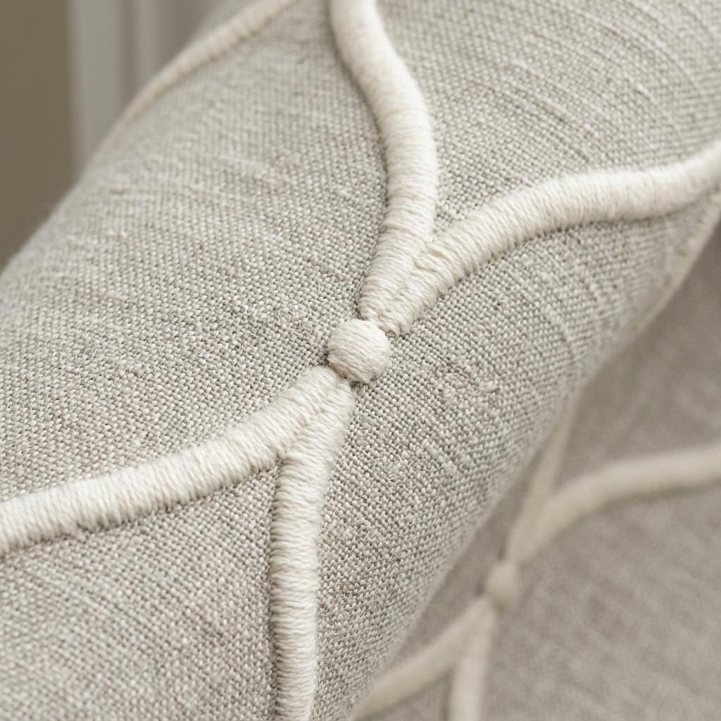 Natural Greige Linen Roman Shade, Ivory Embroidered Ogee Trellis Custom Blind, Blackout or Light Filtering Window Shade — image 7