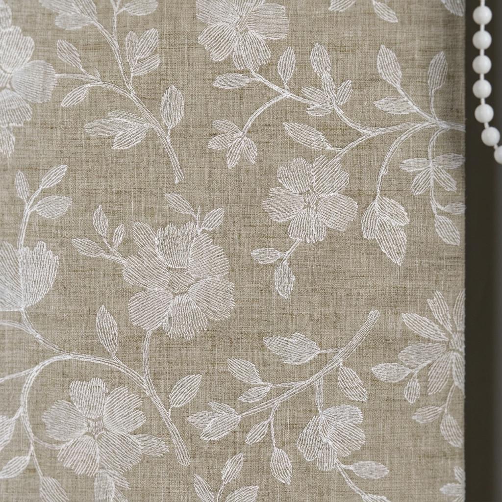 Custom Roman Shades, Natural Beige Linen Roman Blind, Ivory Floral Embroidered Window Treatment, Blackout or Cotton Lined — image 5