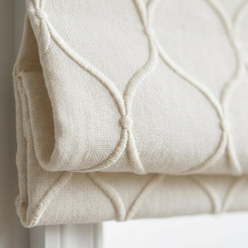 Custom Ivory Linen Roman Shade, Embroidered Ogee Trellis Blind, Corded Blackout or Organic Cotton Lined Shade — image 1