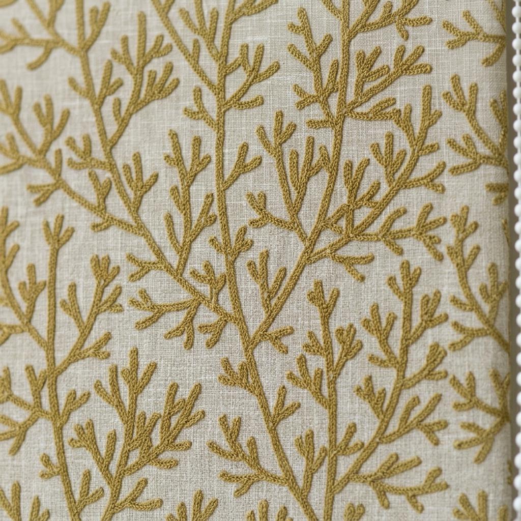 Custom Roman Shades, Natural Beige Linen Roman Blind, Olive Green Coral Embroidered Window Treatment, Blackout or Cotton Lined — image 8