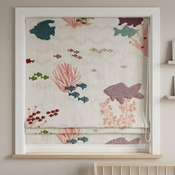 Embroidered Sea Life Roman Blinds, Ocean Nursery Linen Window Shade — image 1