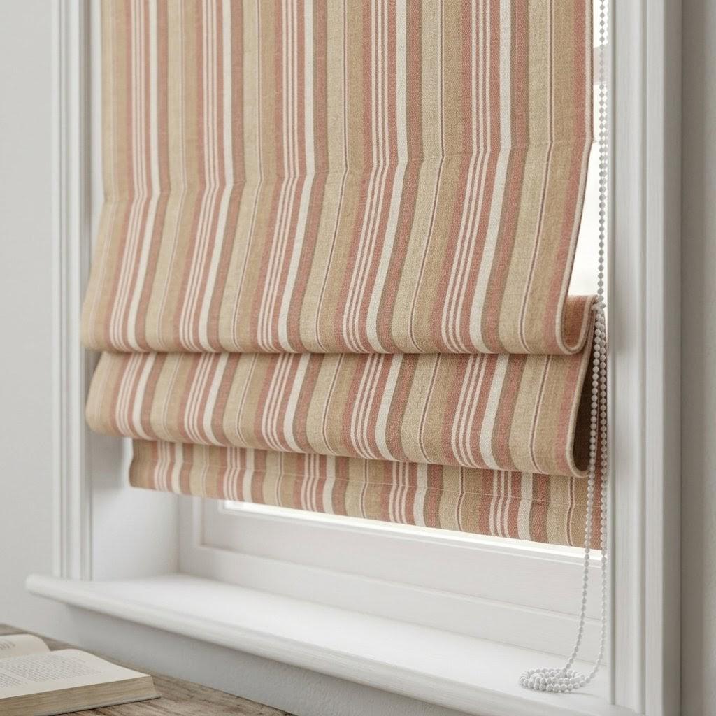 Custom Linen Roman Blinds: Rust Beige Farmhouse Stripe Window Treatments (Blackout/Light Filtering) — image 1