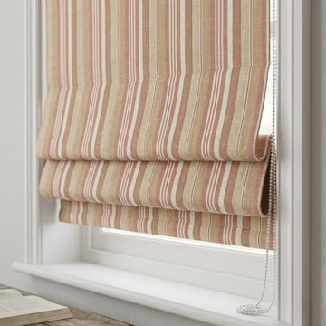 Custom Linen Roman Blinds: Rust Beige Farmhouse Stripe Window Treatments (Blackout/Light Filtering) — image 1