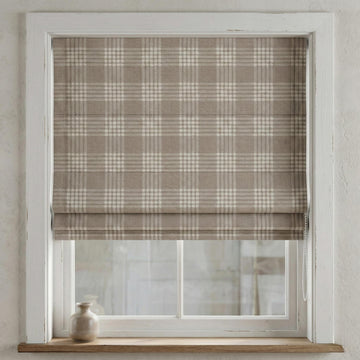 Taupe Plaid Linen Roman Shade, Farmhouse Window Blind, Custom Made — image 1