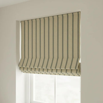 Custom Linen Roman Shade: Beige Sage Vertical Stripes, Light Control — image 1