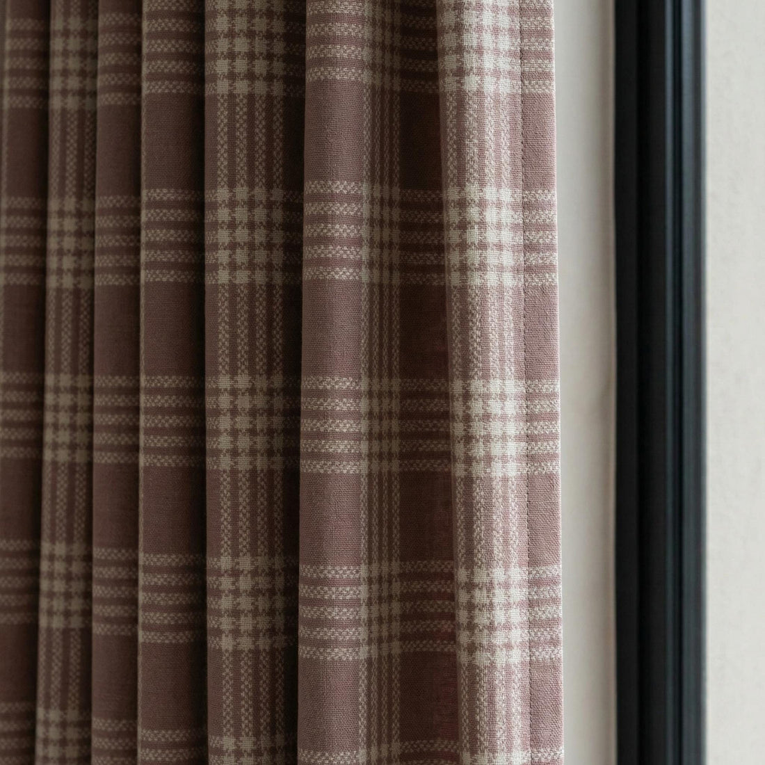 Organic Linen Curtains, Rose Taupe Windowpane Plaid, Farmhouse Style — image 1