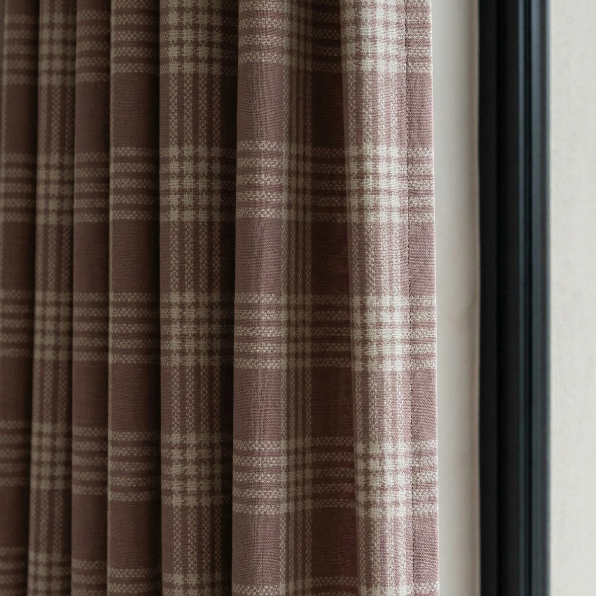 Organic Linen Curtains, Rose Taupe Windowpane Plaid, Farmhouse Style — image 1