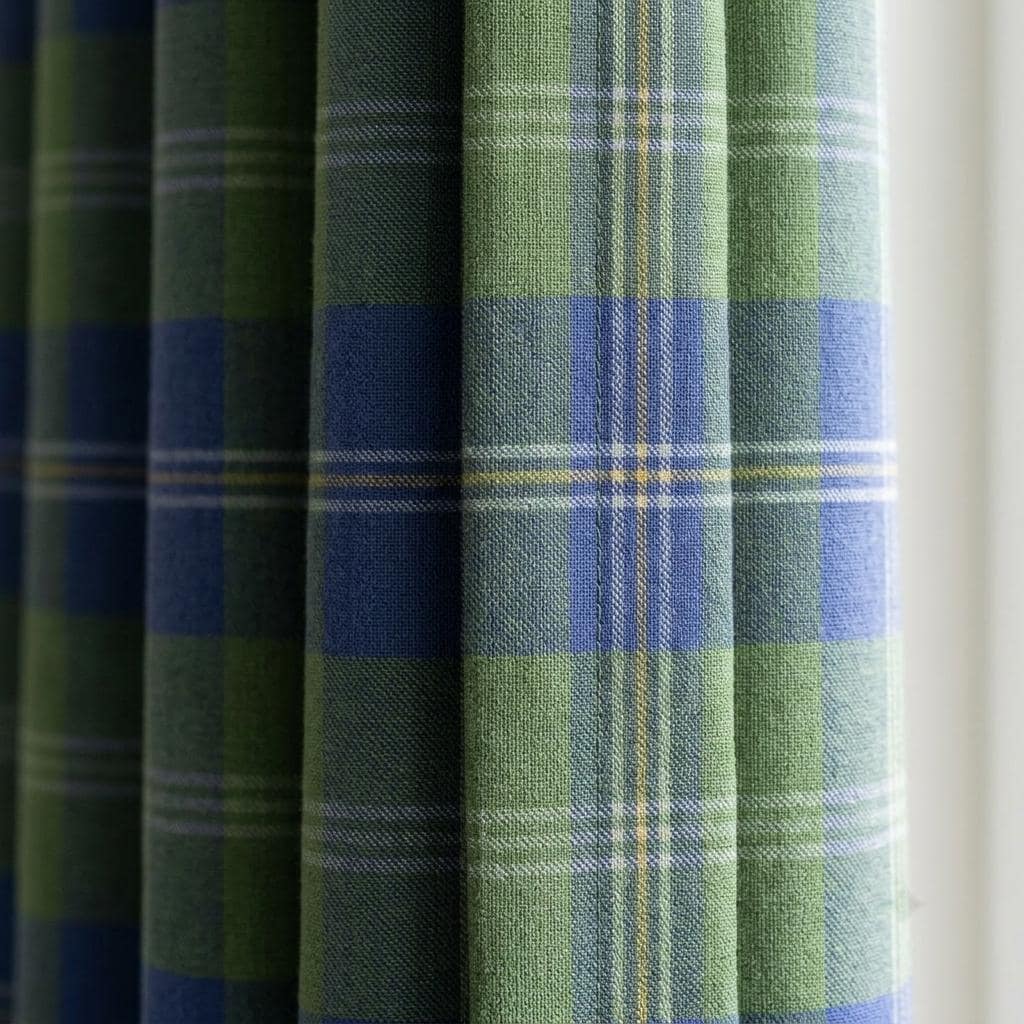 Blue Olive Green Plaid Pure Linen Curtains, Heavy Tartan Drapes, Custom Blackout Farmhouse Window Panels — image 8
