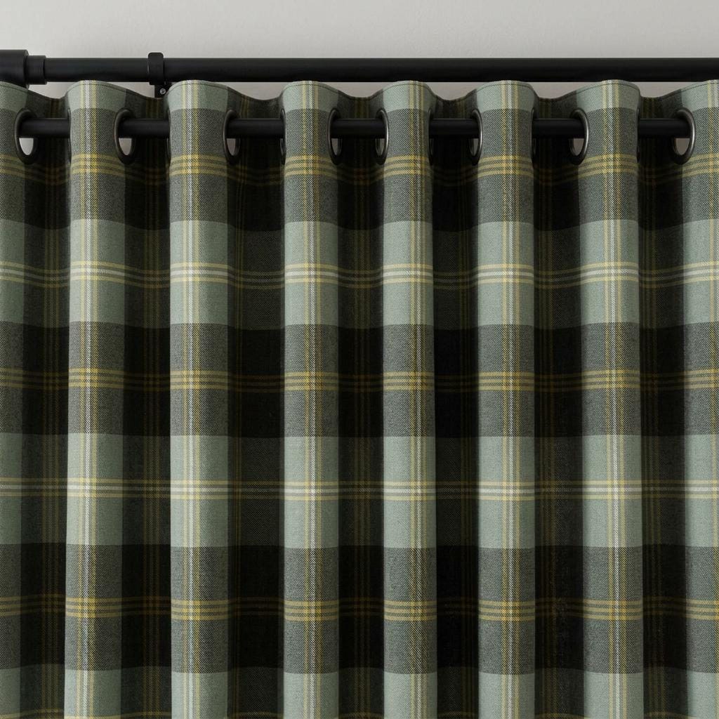 Sage Green Plaid Pure Linen Curtains, Charcoal Gray Mustard Tartan Drapes, Custom Blackout Farmhouse Panels — image 7
