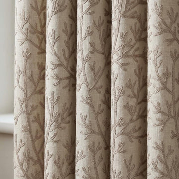 Taupe Branch Linen Curtains, Natural Beige Embroidered Drapes, Custom Blackout Kitchen Living Room Curtain Panels — image 1
