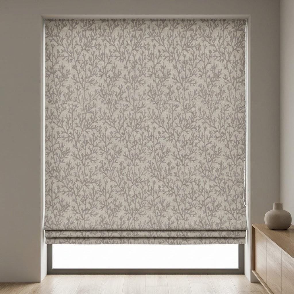 Custom Roman Shades, Natural Linen Roman Blind, Taupe Coral Embroidered Window Treatment, Blackout or Cotton Lined — image 10