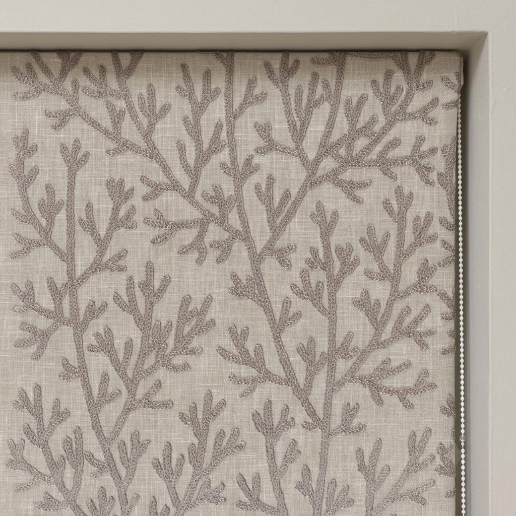 Custom Roman Shades, Natural Linen Roman Blind, Taupe Coral Embroidered Window Treatment, Blackout or Cotton Lined — image 5
