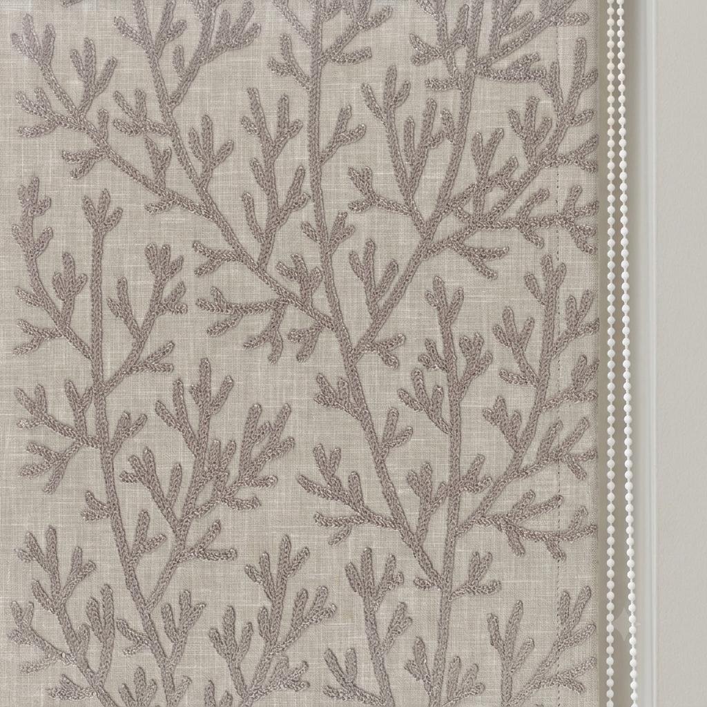 Custom Roman Shades, Natural Linen Roman Blind, Taupe Coral Embroidered Window Treatment, Blackout or Cotton Lined — image 7