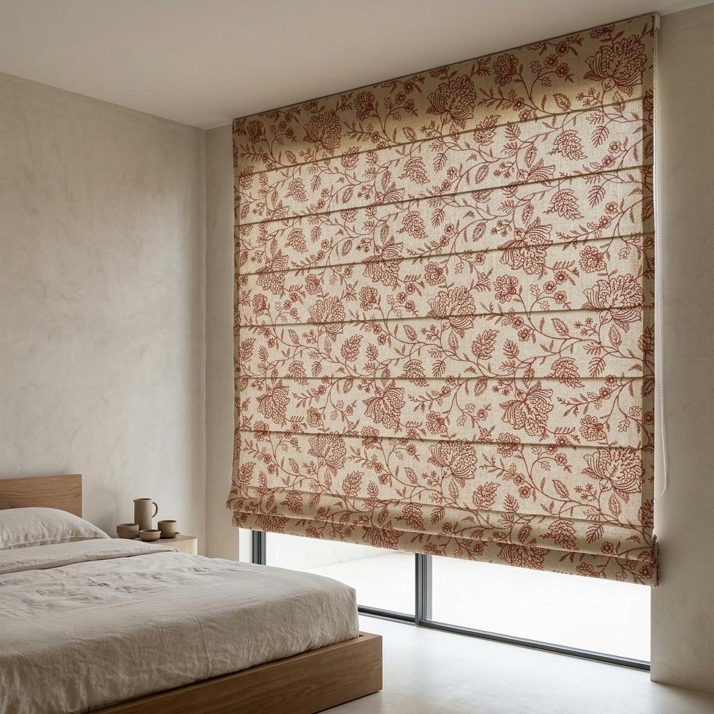 Custom Roman Shades, Beige Linen Roman Blind, Rust Floral Embroidered Window Treatment, Blackout or Cotton Lined — image 5