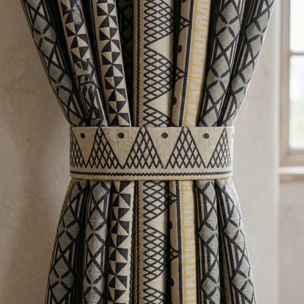 Black Mustard Tribal Printed Pure Linen Curtains, Beige Geometric Boho Drapes, Custom Blackout or Light Filtering Window Panels — image 5