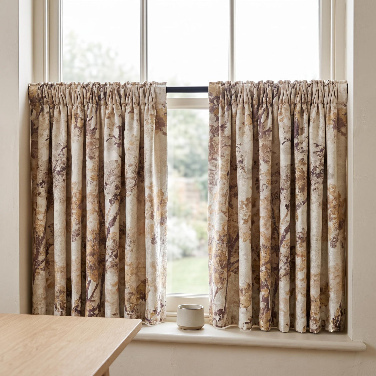 Pure Silk Linen Jacquard Curtains, Ivory Taupe & Plum Abstract Botanical Luxury Drapes, Custom Blackout or Light Filtering Panels — image 7