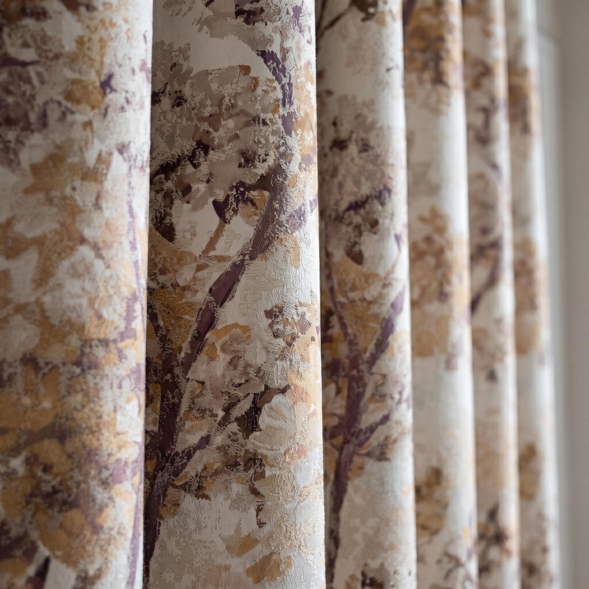 Pure Silk Linen Jacquard Curtains, Ivory Taupe & Plum Abstract Botanical Luxury Drapes, Custom Blackout or Light Filtering Panels — image 5