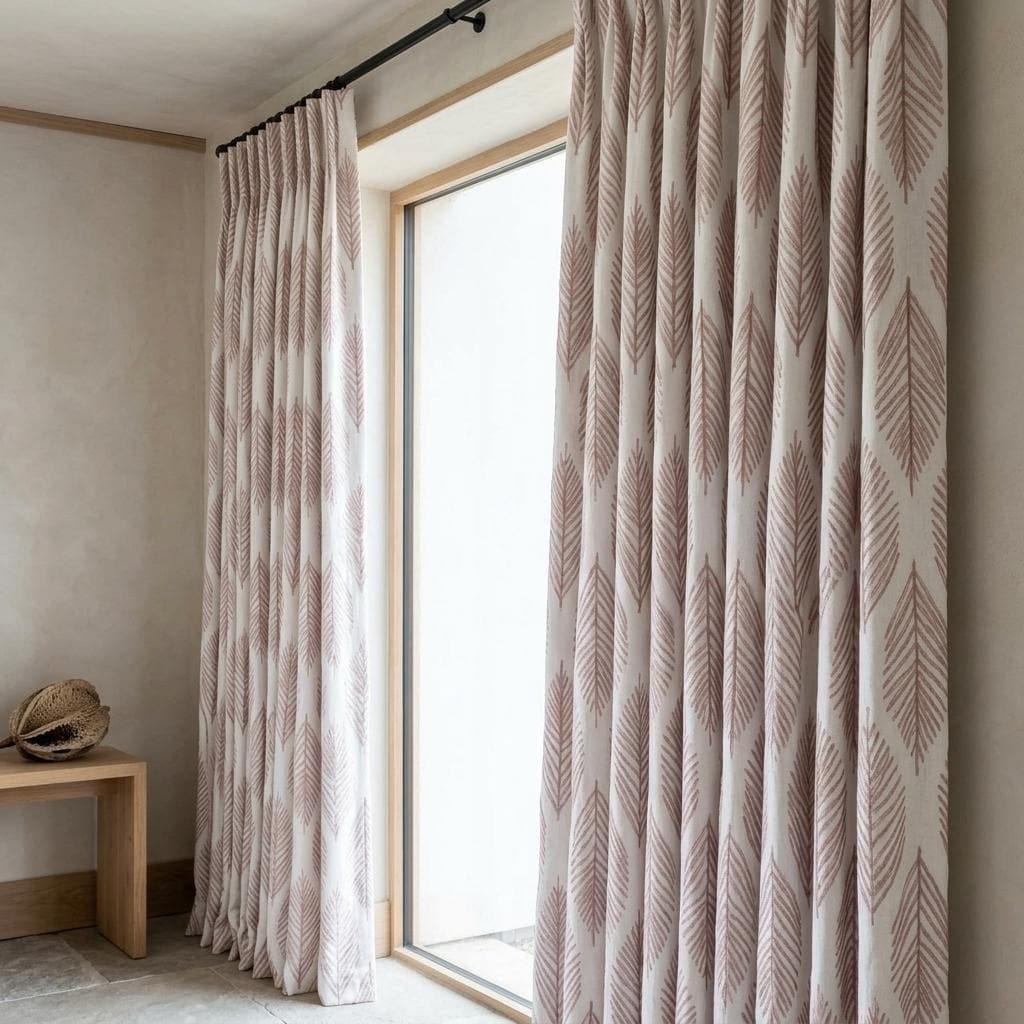 Ivory Embroidered Pure Linen Curtains, Dusty Blush Pink Botanical Leaf Drapes, Custom Blackout or Light Filtering Panels — image 5
