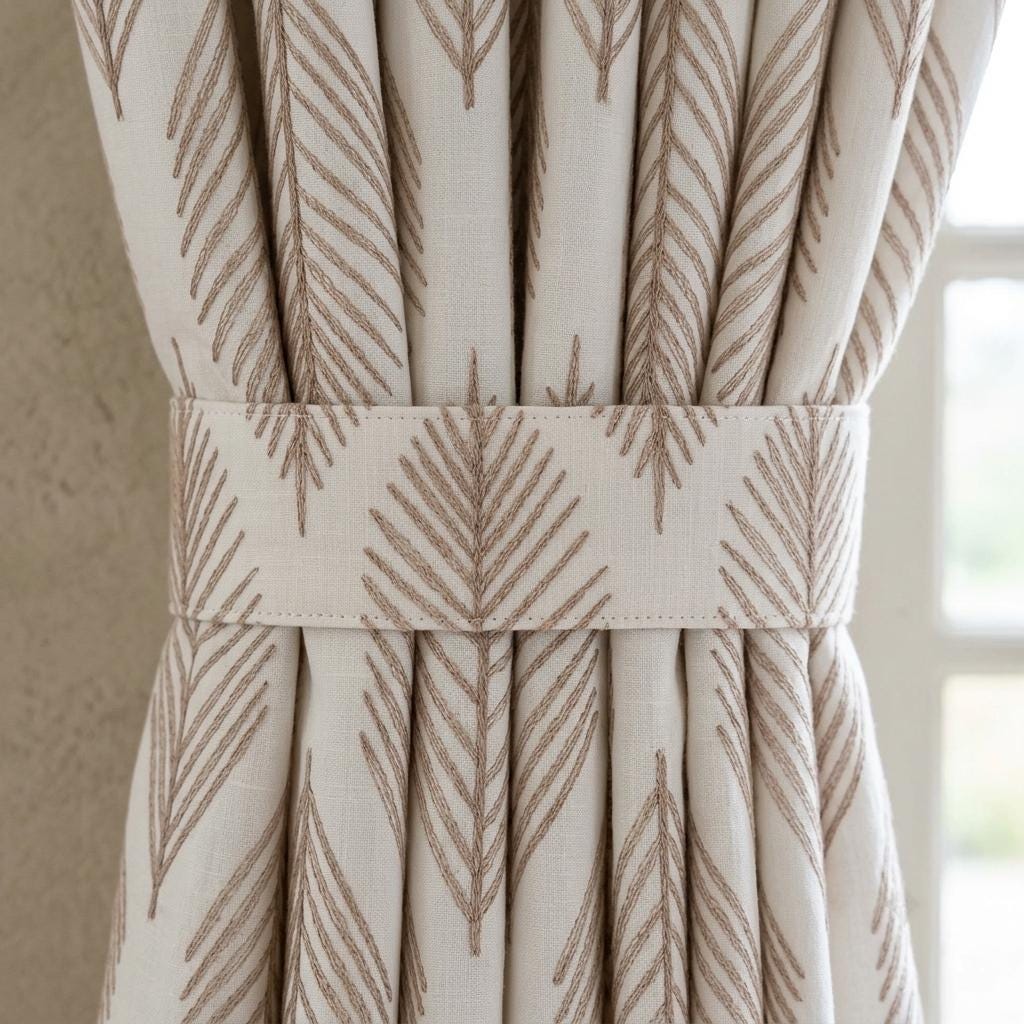 Ivory Embroidered Pure Linen Curtains, Dusty Blush Pink Botanical Leaf Drapes, Custom Blackout or Light Filtering Panels — image 8