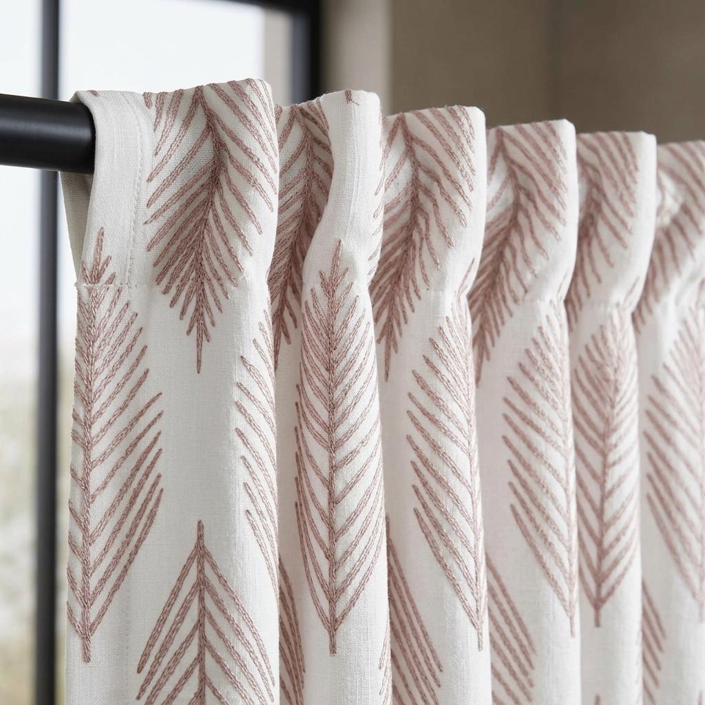 Ivory Embroidered Pure Linen Curtains, Dusty Blush Pink Botanical Leaf Drapes, Custom Blackout or Light Filtering Panels — image 7
