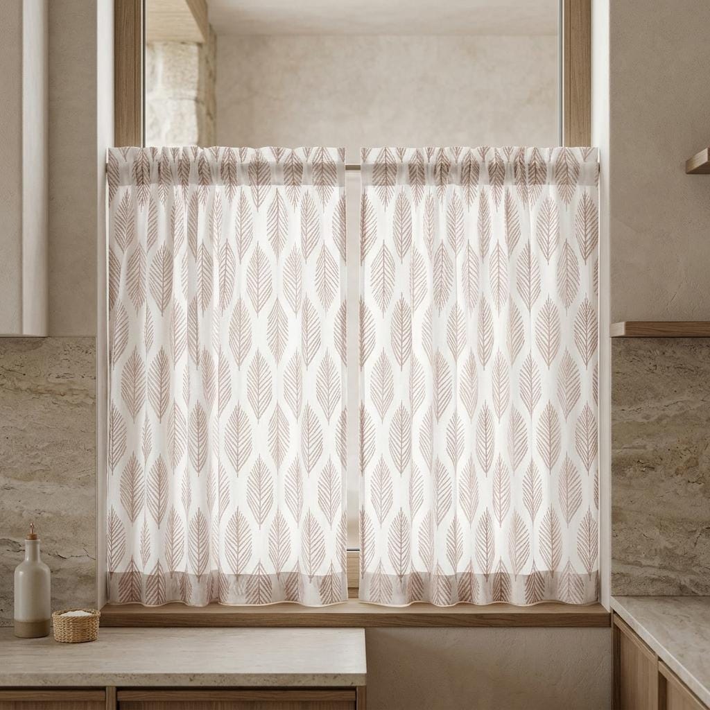 Ivory Embroidered Pure Linen Curtains, Dusty Blush Pink Botanical Leaf Drapes, Custom Blackout or Light Filtering Panels — image 9